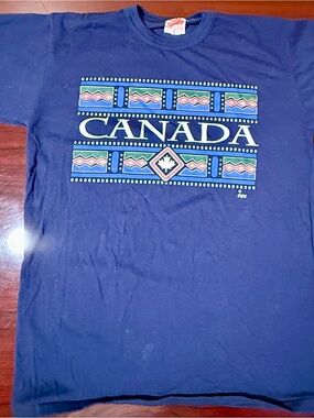 Vintage Canada Graphic Tee - Navy with Multicolor Print